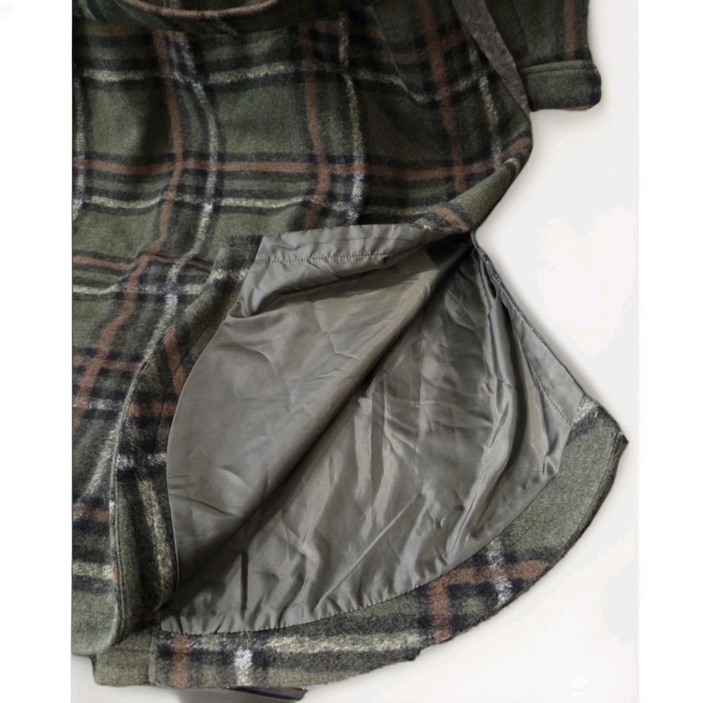 ELOQUII Long Plaid Belted Shacket Coat Green Brown Button Front Plus 18/20 - Picture 4 of 11